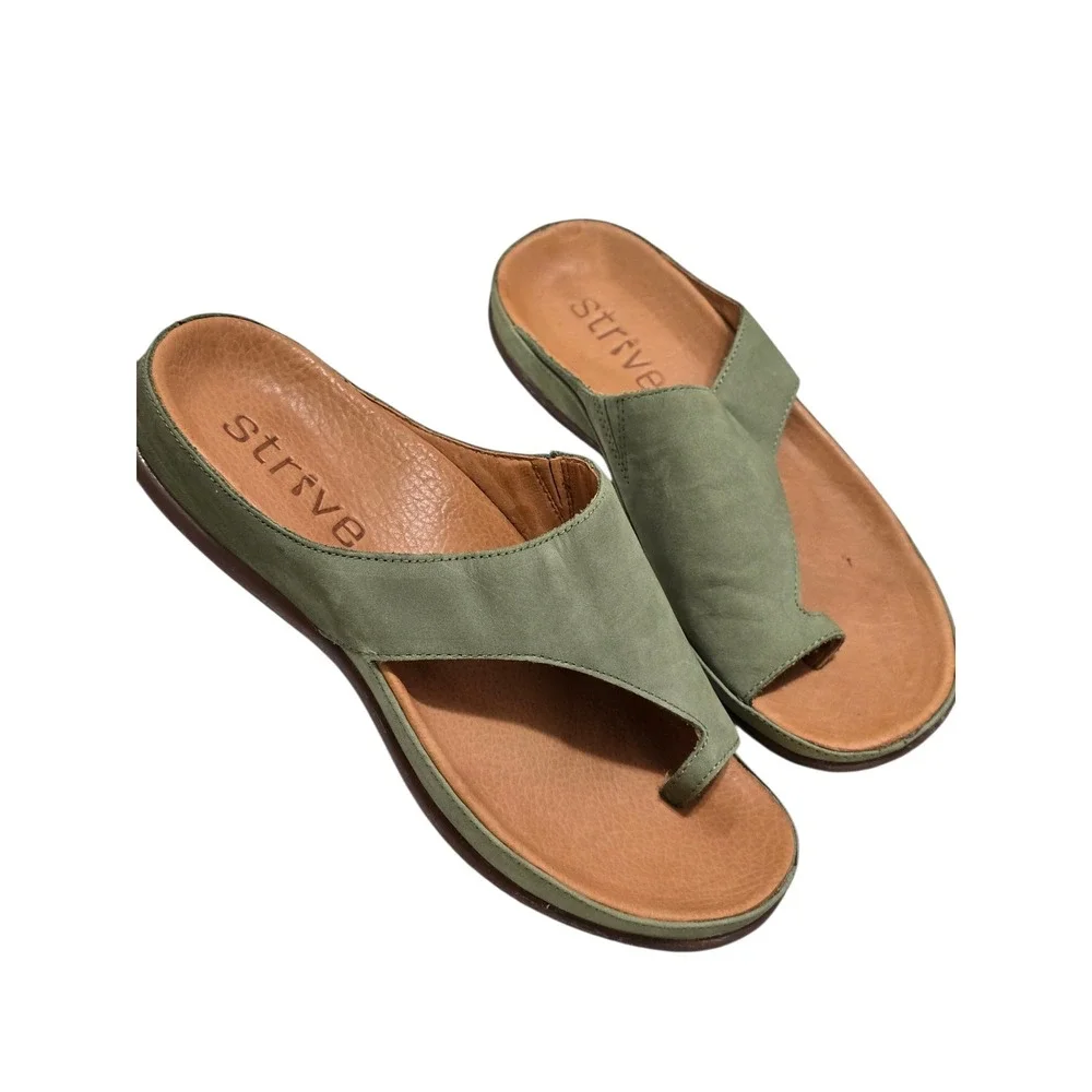 Strive New Capri Sage Green Nubuck Leather Toe Loop Orthotic Sandals Womens 8.5